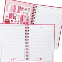 Penfection - Notesbog Med Kuglepenne Sæt - Hjerter - Rød Pink