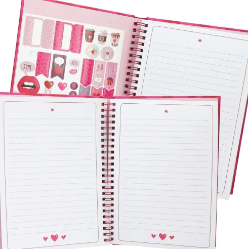 Penfection - Notesbog Med Kuglepenne Sæt - Hjerter - Rød Pink