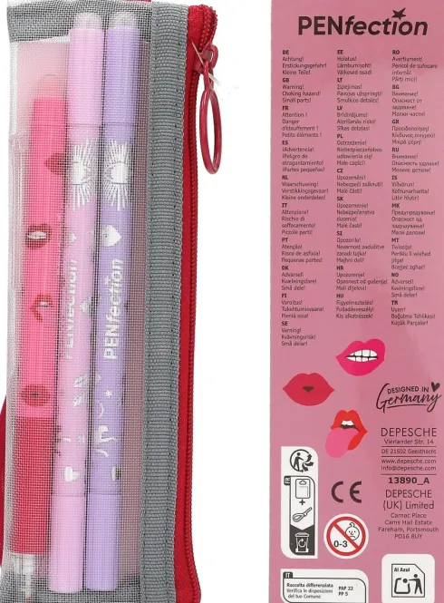 Penfection - Notesbog Med Kuglepenne Sæt - Hjerter - Rød Pink