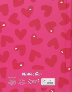 Penfection - Notesbog Med Kuglepenne Sæt - Hjerter - Rød Pink