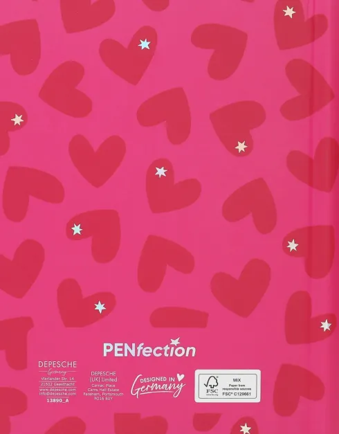 Penfection - Notesbog Med Kuglepenne Sæt - Hjerter - Rød Pink
