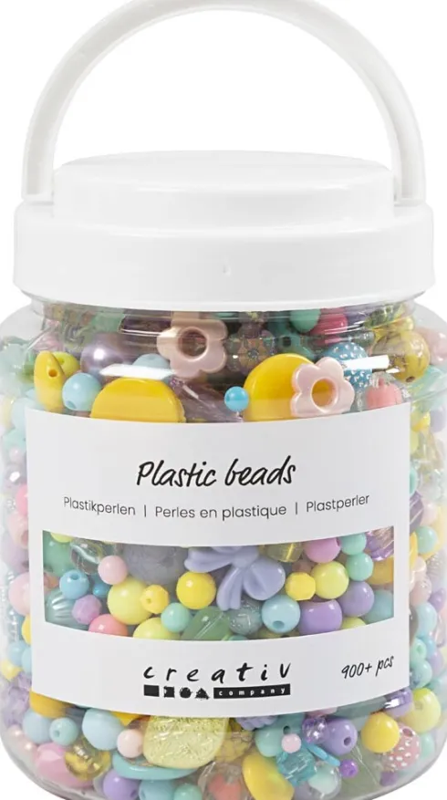 Plastperler - Ø 5-35Mm - Hulstr. 1-8Mm. - Assorterede Farver - 700 ML