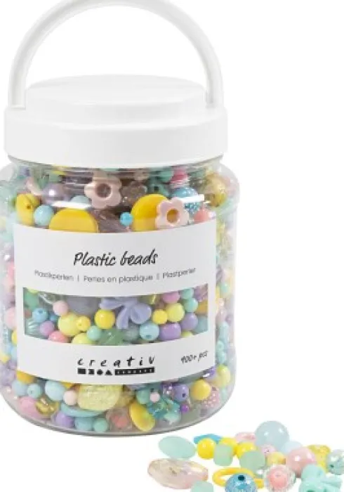 Plastperler - Ø 5-35Mm - Hulstr. 1-8Mm. - Assorterede Farver - 700 ML