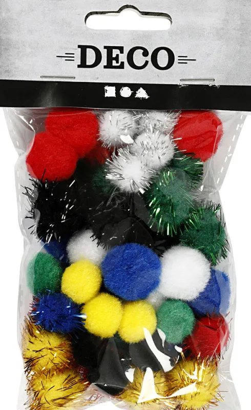 Pomponer - Ø 15+20 MM - Assorterede Farver - 48 Assorterede