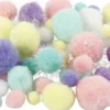 Pomponer - Ø 15-40 MM - Glitter - Pastelfarver - 62 G