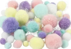 Pomponer - Ø 15-40 MM - Glitter - Pastelfarver - 62 G