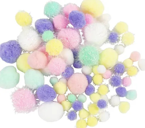 Pomponer - Ø 15-40 MM - Glitter - Pastelfarver - 62 G