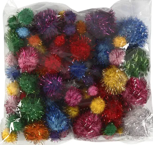 Pomponer - Ø 15-40 MM - Glitter - Stærke Farver - 62 G