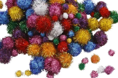 Pomponer - Ø 15-40 MM - Glitter - Stærke Farver - 300 G