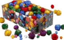 Pomponer - Ø 15-40 MM - Glitter - Stærke Farver - 300 G
