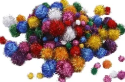 Pomponer - Ø 15-40 MM - Glitter - Stærke Farver - 300 G