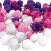 Pomponer - Ø 15+20 MM - Lilla - Lyserød - Hvid - 48 Assorterede