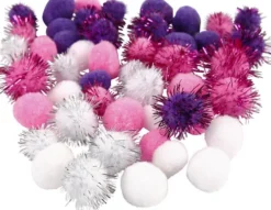 Pomponer - Ø 15+20 MM - Lilla - Lyserød - Hvid - 48 Assorterede