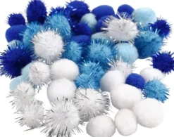 Pomponer - Ø 15+20 MM - Lyseblå - Mørk Blå - Hvid - 48 Assorterede