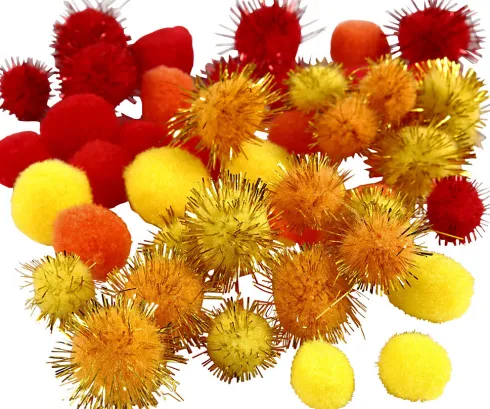 Pomponer - Ø 15+20 MM - Orange - Rød - Gul - 48 Assorterede