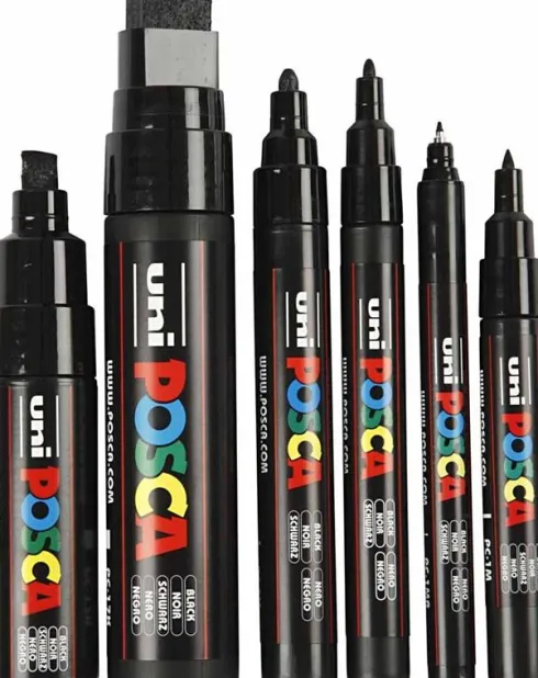 Posca Tusch - Tykkelse 0,7-15 MM - Sort - 6 Stk