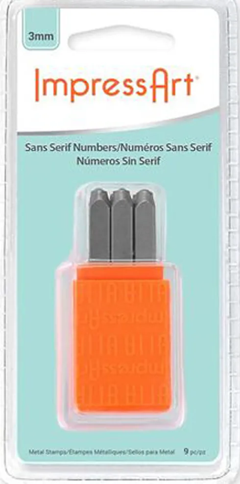 Prægestempler - Talrækken - Str. 3 MM - Skrifttype Sans Serif - 9 Stk