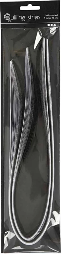 Quillingpapir - L 78 CM - B 5 MM - 120 G - Sort - Grå - Hvid - 100 Stk