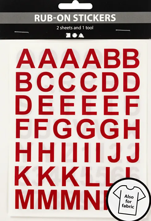 Rub On Stickers - Bogstaver Og Tal - H 17 MM - 12,2X15,3 CM - Rød