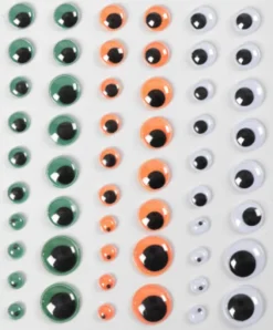 Rulleøjne - Ø 6+8+10+12+15 MM - Grøn - Orange - Hvid - 1 Ark - 54 Stk