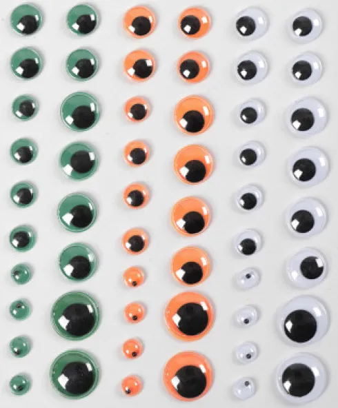 Rulleøjne - Ø 6+8+10+12+15 MM - Grøn - Orange - Hvid - 1 Ark - 54 Stk