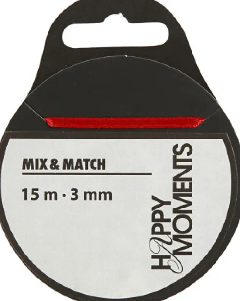 Satinbånd - B 3 MM - Rød - 15 M