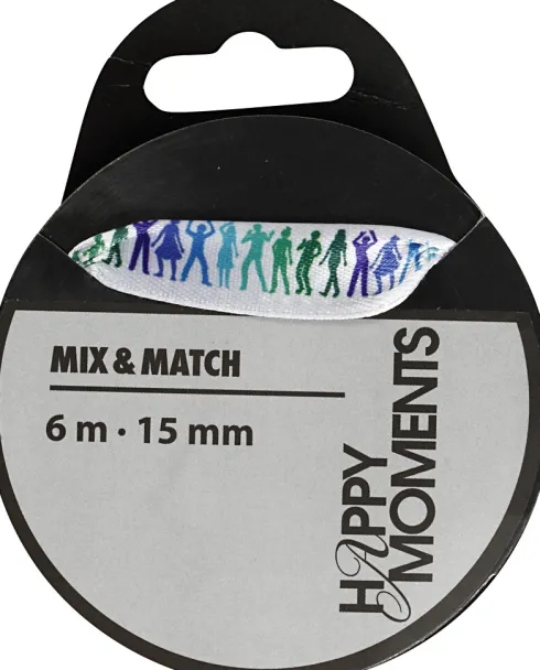 Satinbånd Med Print - B 15 MM - Lyseblå - 6 M