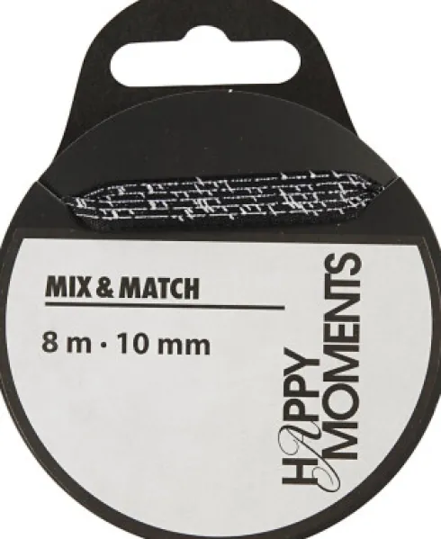 Satinbånd Med Print - B 10 MM - Sort - 8 M