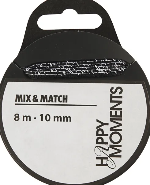 Satinbånd Med Print - B 10 MM - Sort - 8 M