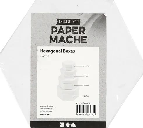 Sekskantede Æsker - H 4+5+6+7 CM - Ø 6,5+8+10+12 CM - Hvid - 4 Stk