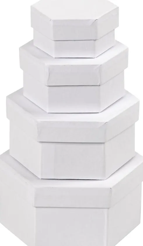 Sekskantede Æsker - H 4+5+6+7 CM - Ø 6,5+8+10+12 CM - Hvid - 4 Stk