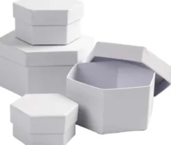 Sekskantede Æsker - H 4+5+6+7 CM - Ø 6,5+8+10+12 CM - Hvid - 4 Stk