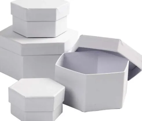 Sekskantede Æsker - H 4+5+6+7 CM - Ø 6,5+8+10+12 CM - Hvid - 4 Stk