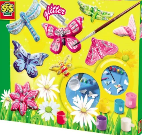 Ses Creative - Støb Og Mal Sæt Til Børn - Sommerfugle Med Glitter