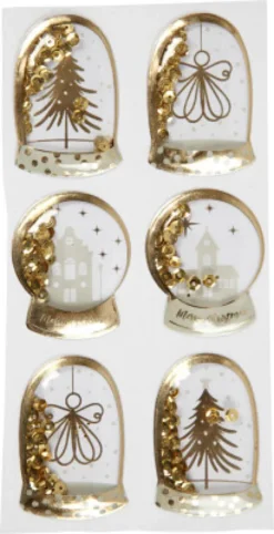 Shaker Stickers - Engel - Træ Og Huse - Str. 49X32+45X36 MM - Guld - 6 Stk