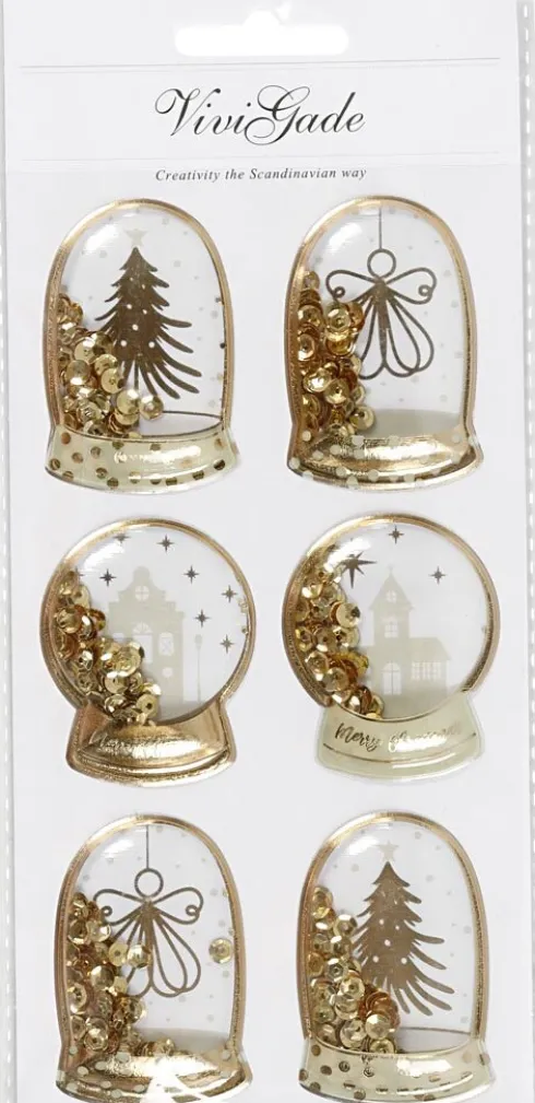 Shaker Stickers - Engel - Træ Og Huse - Str. 49X32+45X36 MM - Guld - 6 Stk