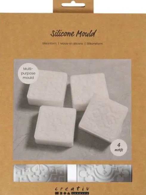Silikoneform - Firkantet Med Grafisk Motiv - H 2,4 CM - L 6,8 CM - 4Stk