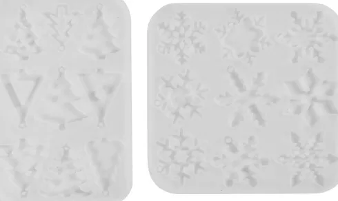 Silikoneform - Iskrystaller Og Juletræer - H 0,3 CM - B 3,5+4,7 CM - Med Hul Til Ophæng - Mat Transparent - 2 Stk./ 1 Stk