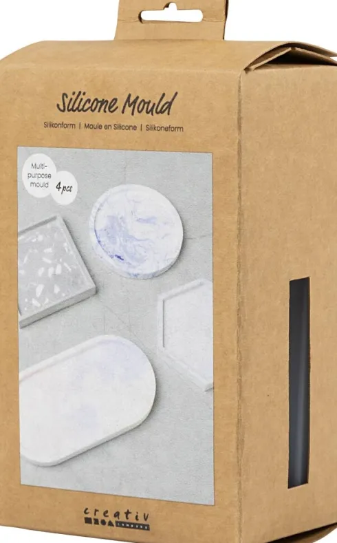 Silikoneform Til Beton Gips Sæbe MM - Firkant Cirkel Hexagon Oval - 4 Stk