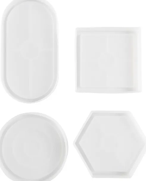 Silikoneform Til Beton Gips Sæbe MM - Firkant Cirkel Hexagon Oval - 4 Stk