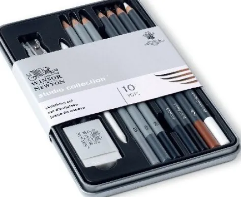Skitsesæt Med Blyanter Og Tilbehør - Studio Collection - Winsor & Newton - 10 Dele