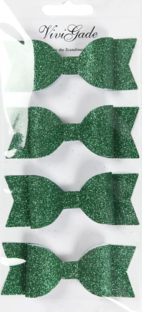 Sløjfer Til Dekoration - Grøn Glitter - Str. 31X85 MM - 4 Stk