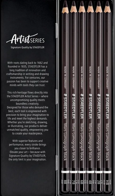 Staedtler - Mars Lumograph Black - 6 Blyanter - Artist Series - Sort