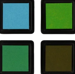 Stempelpude - H 2 CM - Str. 3,5X3,5 CM - Grøn - Lys Grøn - Oliven - Aqua - 4 Stk