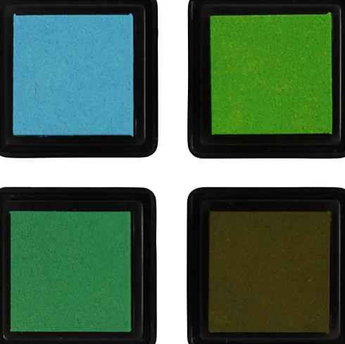 Stempelpude - H 2 CM - Str. 3,5X3,5 CM - Grøn - Lys Grøn - Oliven - Aqua - 4 Stk