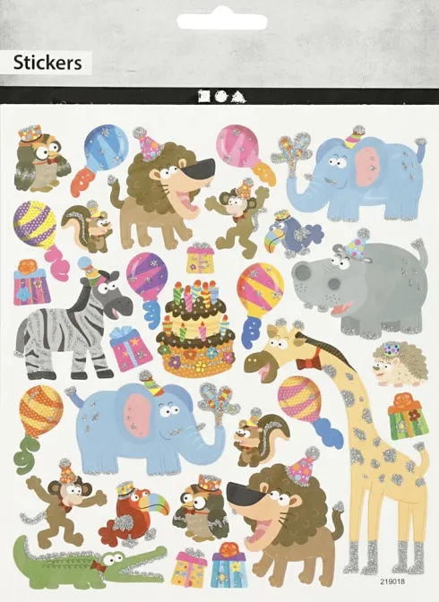 Stickers - Dyrenes Fødselsdag - Ark 15X16,5 CM - 1 Ark
