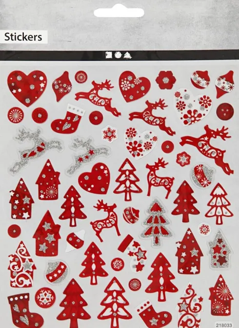 Stickers - Jul - Ark 15X16,5 CM - Rød - Hvid - 1 Ark