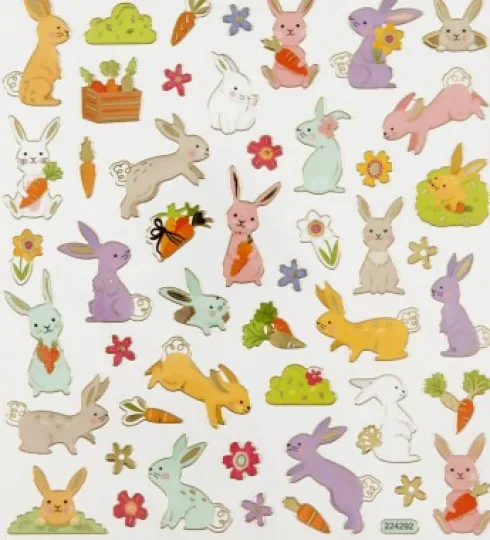 Stickers - Påskeharer - Ark 15X16,5 CM - 1 Ark