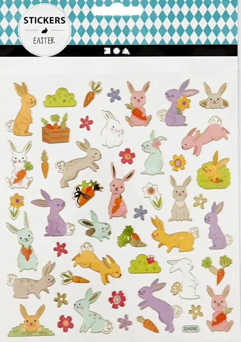 Stickers - Påskeharer - Ark 15X16,5 CM - 1 Ark