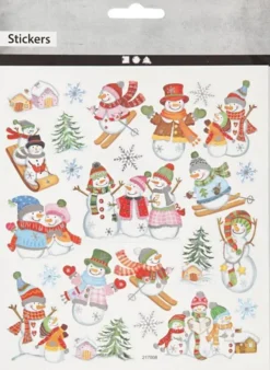 Stickers - Snemænd På Ski - Ark 15X16,5 CM - 1 Ark